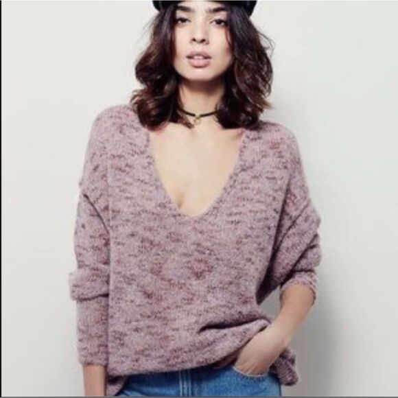 FREE PEOPLE Stella Softly Oversized Alpaca Mohair Blend Mauve Sweater - Picture 1 of 7